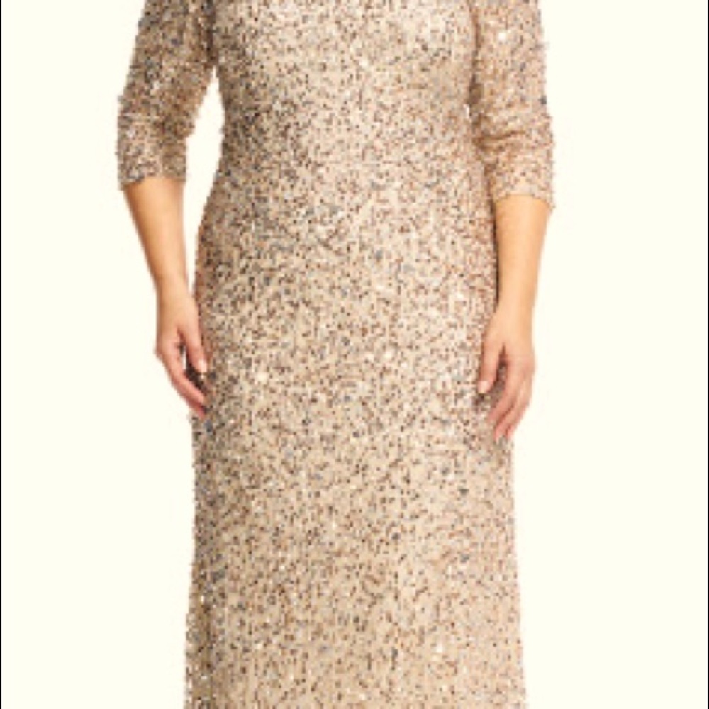 Adrianna Pappell Champagne Sequin Gown (18W)